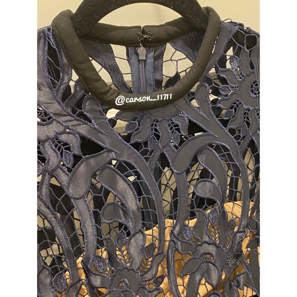 NWT Self Portrait Prairie Midi Dress Navy/Teal - Picture 14 of 17